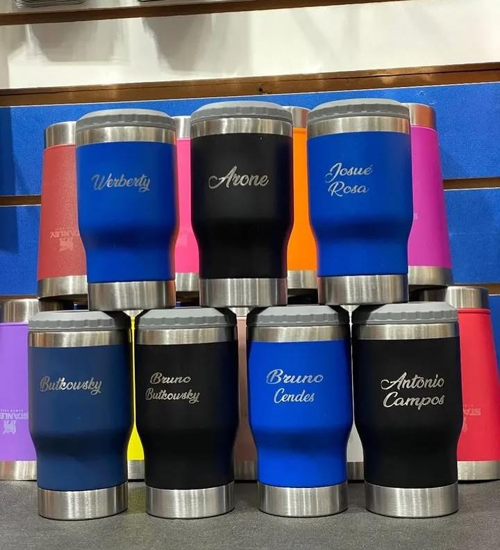 Copo e porta Long Neck 2em1 Térmico 420ml/Personalização a Laser